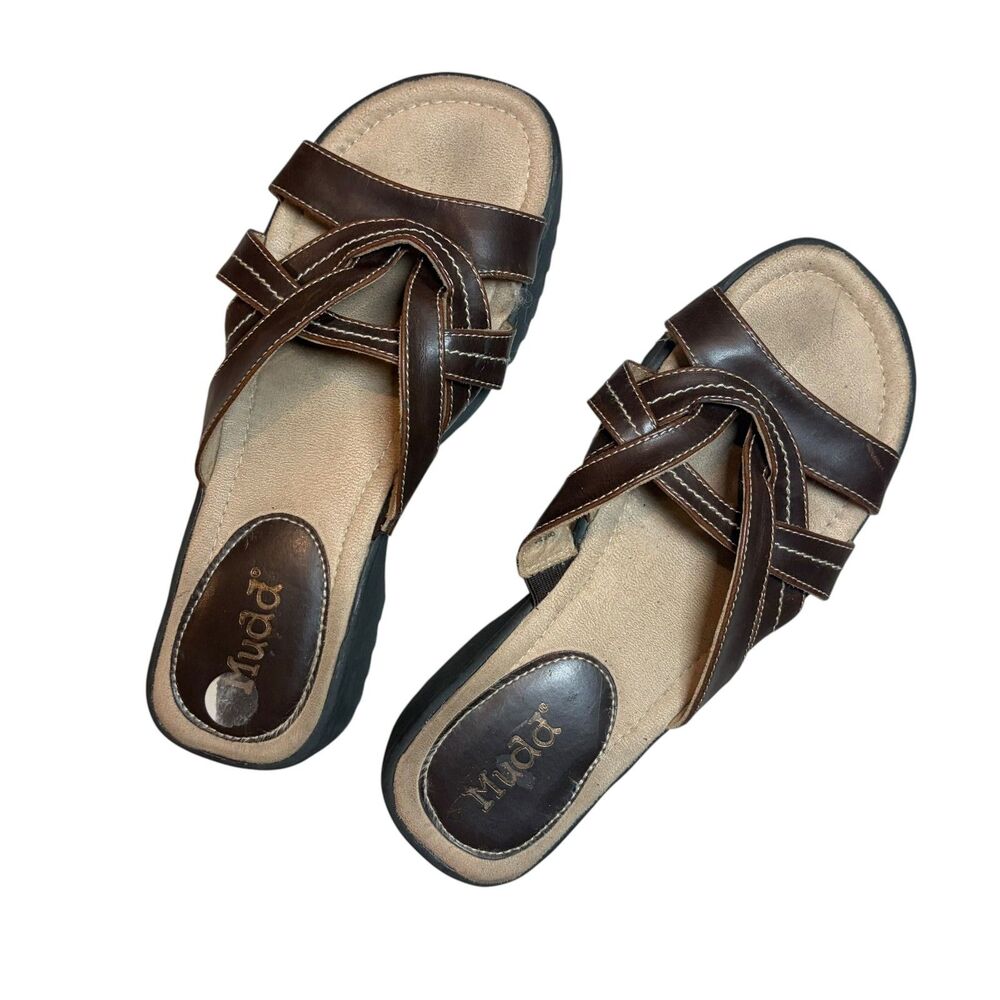 Mudd Brown Strappy Platform Sandals Y2K Chunky Slide Shoes